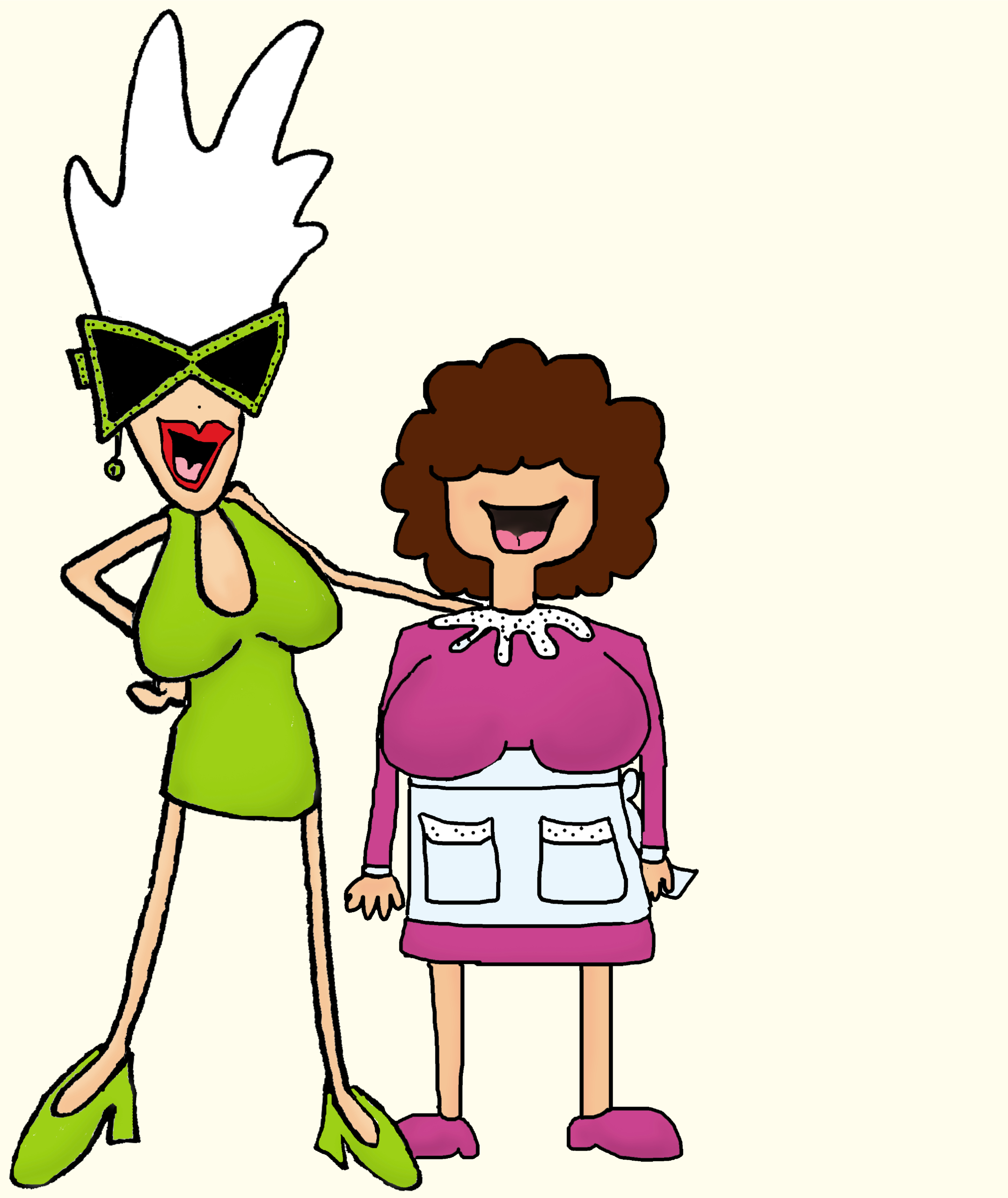 Dish and Flo in the original illustrated style of the cookbook