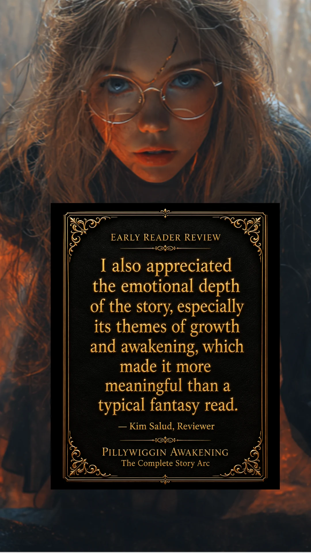 Chloe in an illustrated Pillywiggin Awakening reader review, slide 3 of 4