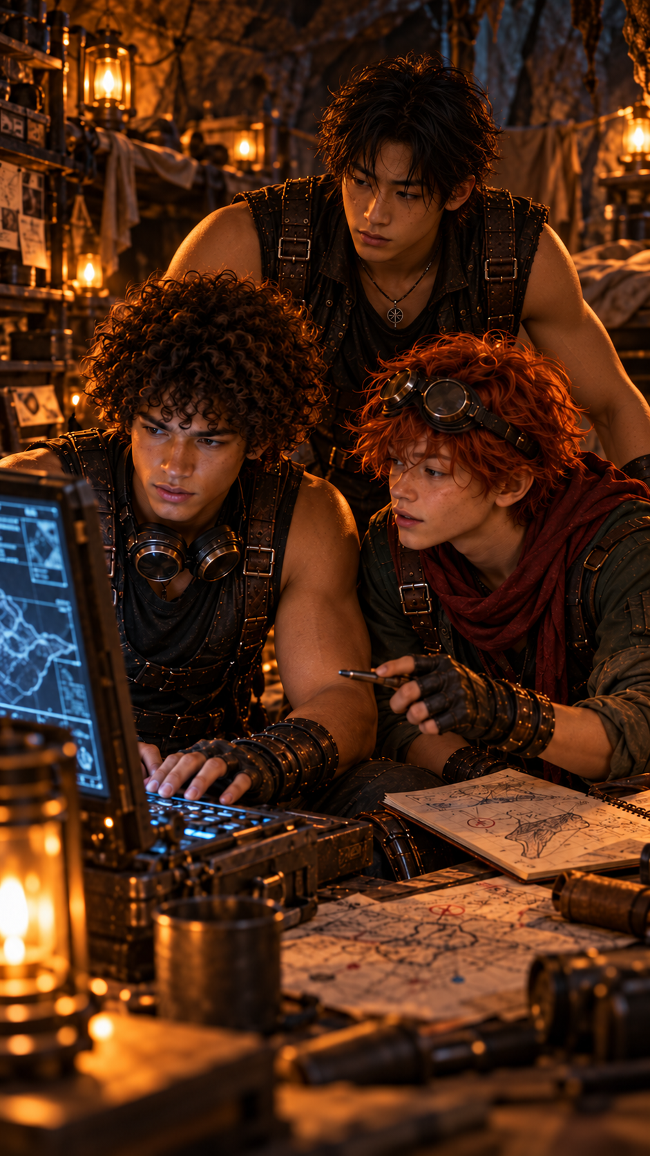 The A Team planning together in the cave